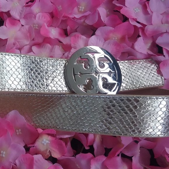 Tory Burch Accessories - Tory Burch Faux Snakeskin Belt Silver